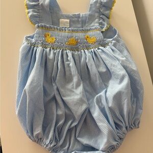 Edgehill Collection Smocked Blue Gingham Diaper Cover with Duck Embroidery